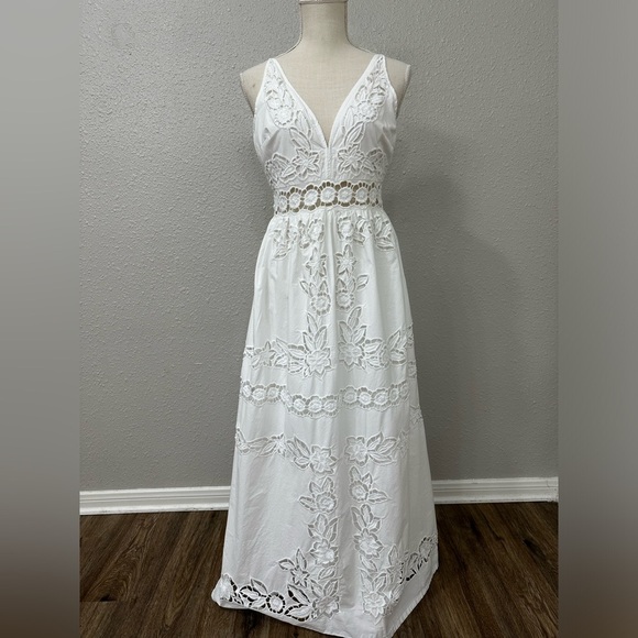 Anthropologie Vineet Bahl Sleeveless V-Neck Floral Cutwork Midi Dress Sz M - Picture 4 of 16